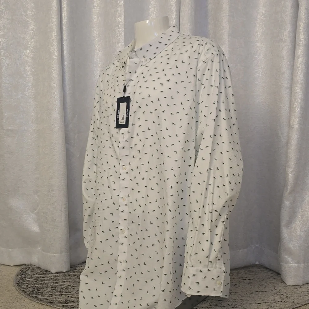 Murano White Prehistoric Dinosaur Pattern White Green Dress Shirt New $99 4XB - Picture 6 of 6